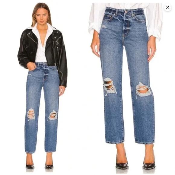 Lovers + Friends Denim - Lovers + Friends Ryan High Rise Straight Jeans Womens 28 NWT Distressed Med Wash